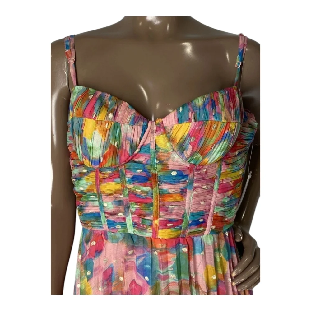 Aqua X Kerri Rosenthal Womens Maxi Dress Pink/Multi Pleated Corset Bust Size XL - Picture 9 of 13